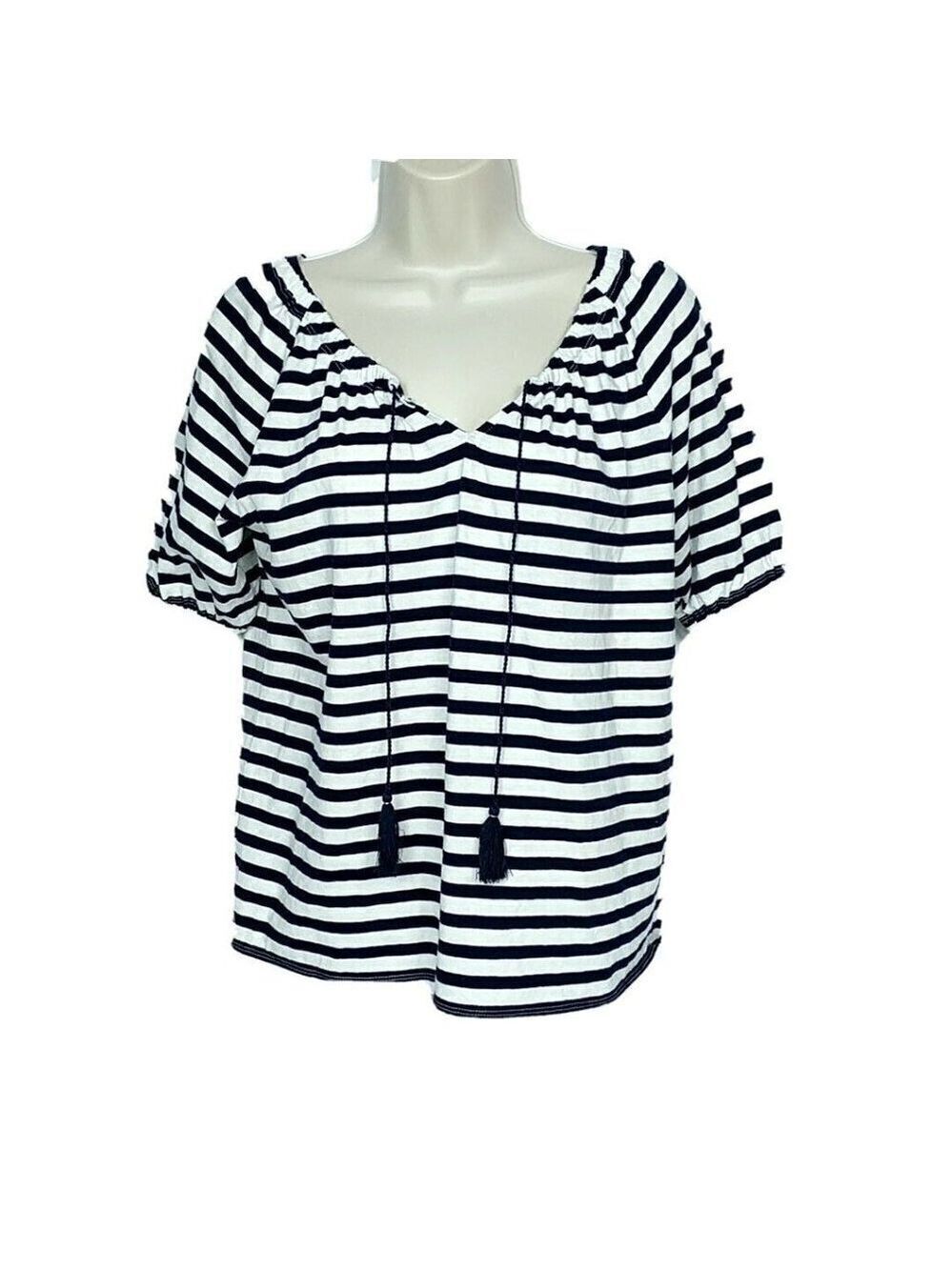 J Crew Peasant Top Black White Striped XXS